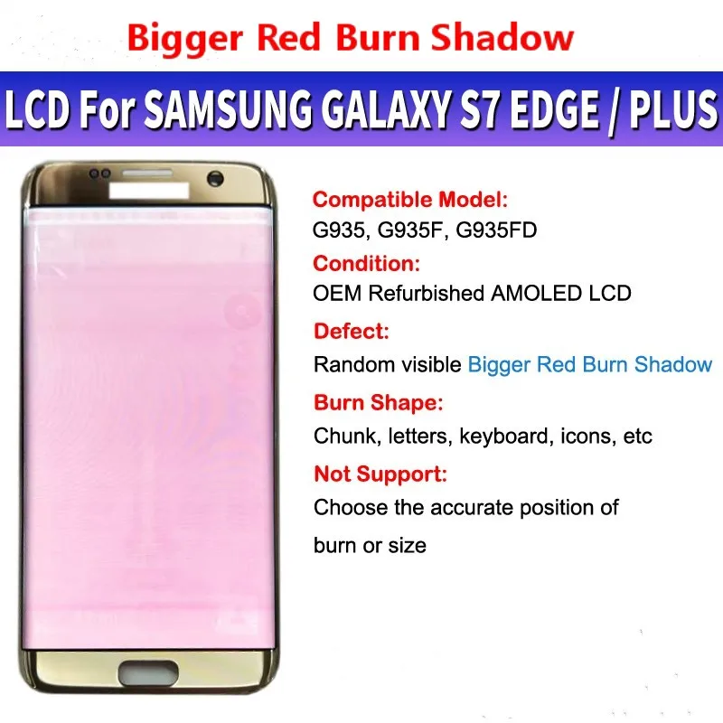 

Super Amoled Big Red Burn Shadow LCD For Samsung Galaxy S7 Edge G935 SM-G935F LCD Display and Touch Screen Digitizer Assembly