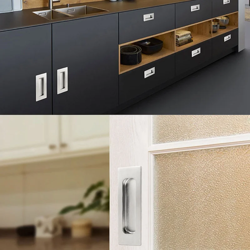 Sliding Door Handle Embedded Concealed Door Knobs Stainless Steel Cabinet Drawer Hidden Buckle Kitchen Sliding Pull furniture handles kitchen door handles