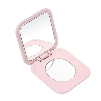 

LED Pocket Mirror USB Charging Folding Cosmetic Mirror Touch Dimming Mini Makeup Mirror for Women (Pink)