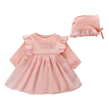 

baby girls Princess dress lace Ruffles with hat lovely infant baby autumn mesh warm cozy clothes 2020