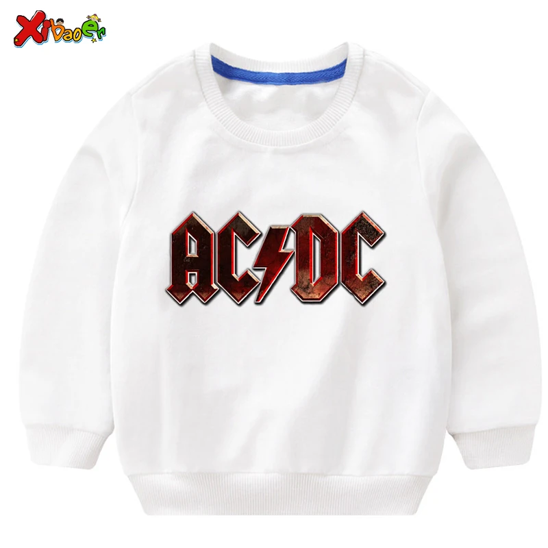 Детские толстовки ACDC мальчиков; модный свитер; белый Хлопковый пуловер для девочек; Новинка; пуловер; футболка; Осенняя толстовка с длинными рукавами для малышей