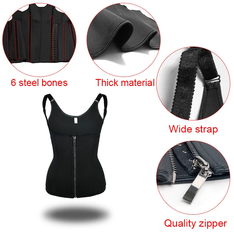 Women's Neoprene Sweat Vest Sauna Vest Waist Trainers Body Shaper Best  Shapewear Weight Loss with Zipper and Hooks in Black - AliExpress