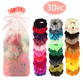 

30 Pcs Vintage Hair Scrunchies Velvet Scrunchie Pack Women Elastic Hair Bands Girl Headwear Plain Rubber Ties Dropshipping ##5