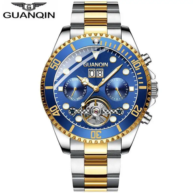 GUANQIN, мужские автоматические Tourbillon часы, механические часы со скелетом, спортивные водонепроницаемые автоматические часы, мужские часы - Цвет: F