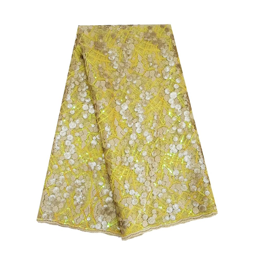 

Evening Dress Lace Fabric African Yellow Lace Fabric With Embroidery Mesh French Lace For Nigerian Weddings