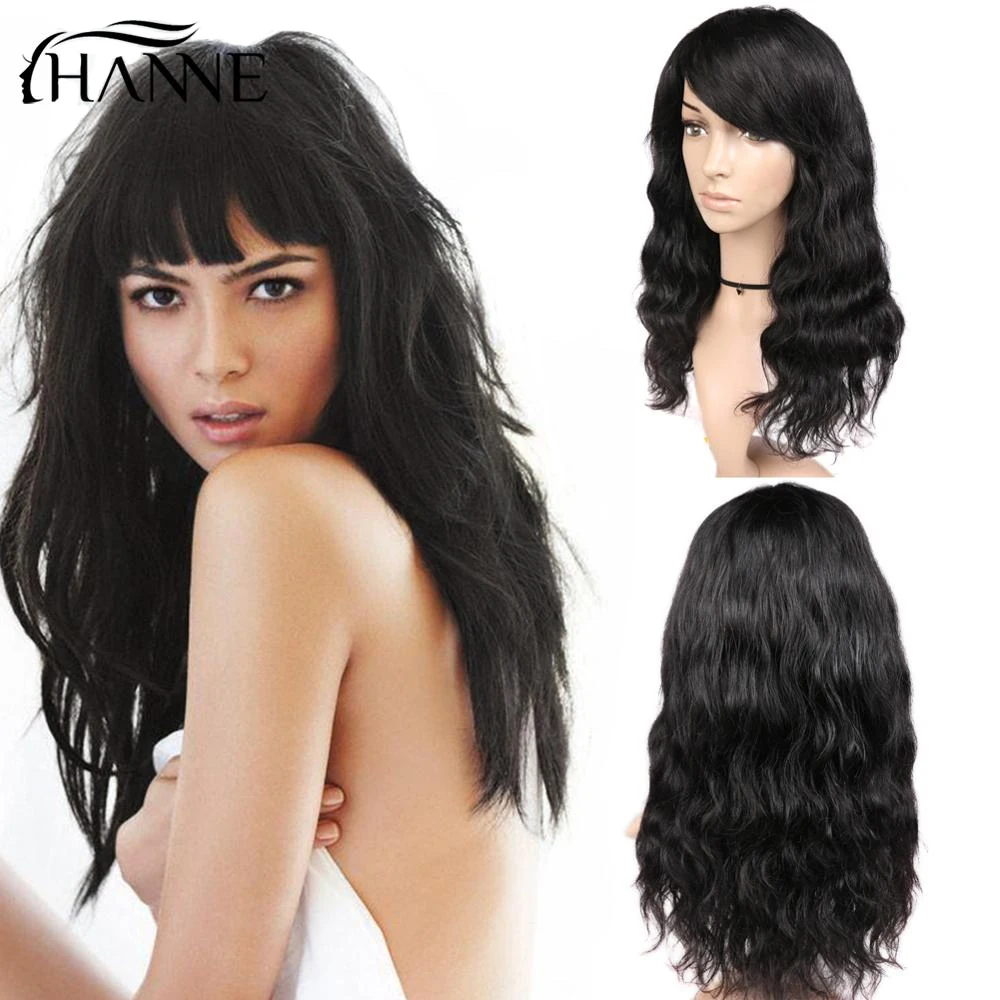 HANNE 100% Remy человеческие волосы натуральные волнистые парики с бесплатной челкой