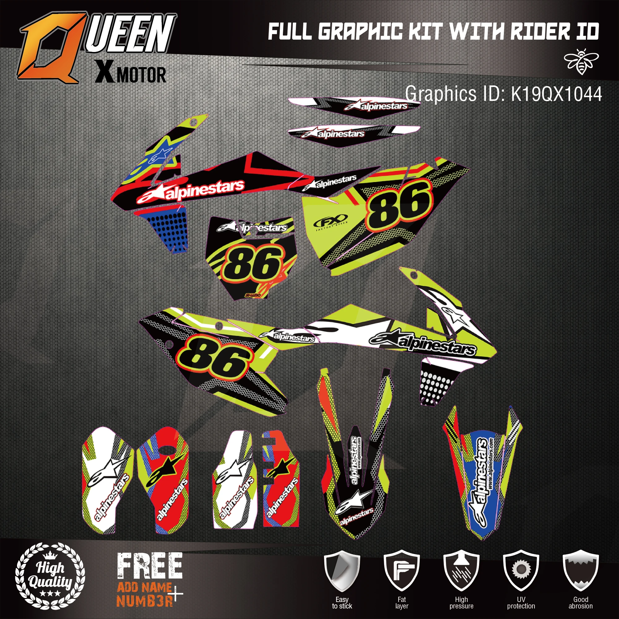 

Queen-X Custom Team Graphics Backgrounds Decals 3M Stickers Kit For KTM EXC 2017-2019 SX-F 2016-2018 044