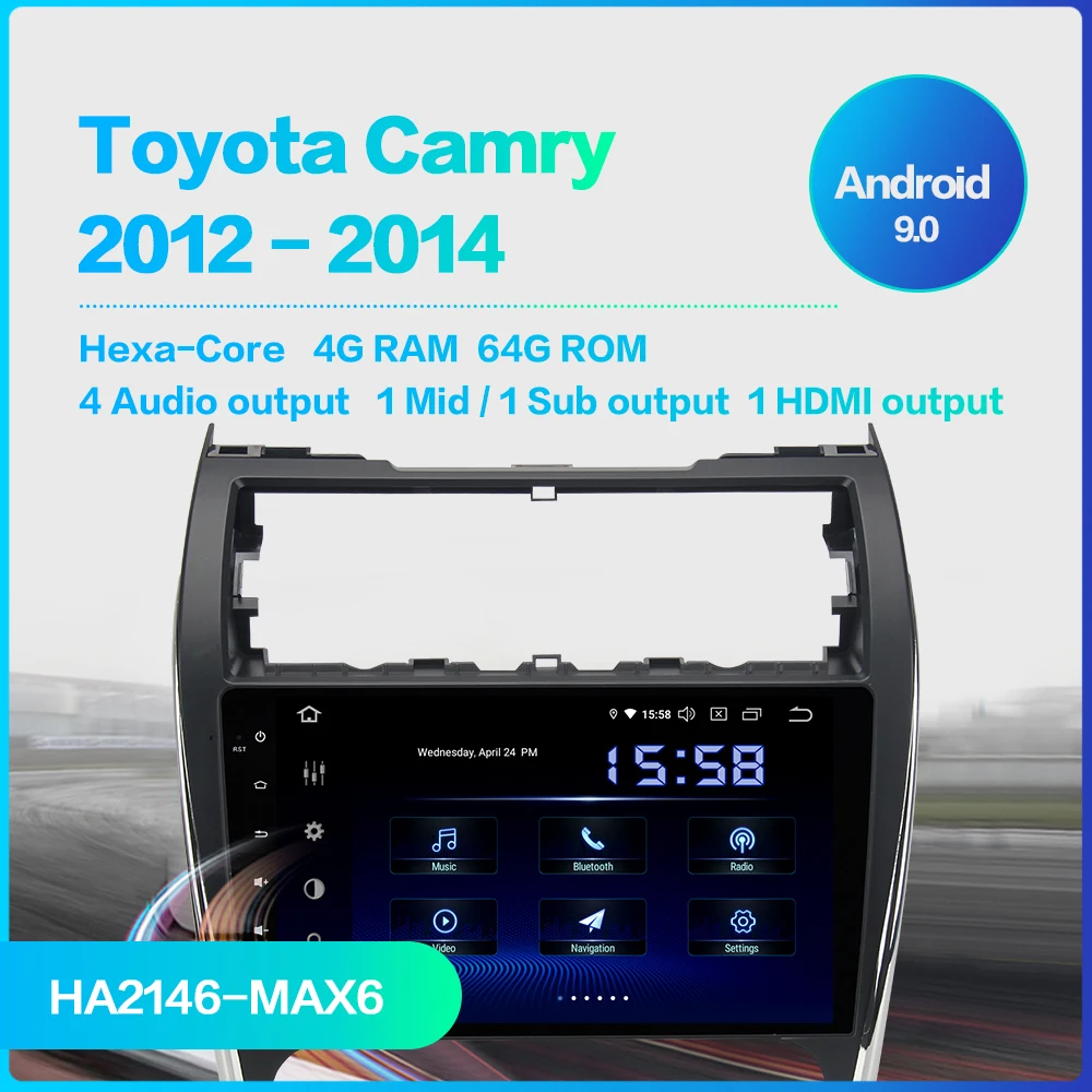 Perfect Android 9.0 2 Din GPS for Toyota Camry V50 US Version 2012 - 2014 Car Radio Multimedia PX6 DSP IPS HDMI 4Gb+64Gb RDS WIFI USB BT 2