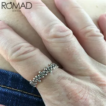 

ROMAD Vintage Daisy Flower Rings Euramerican Simple Tiny Floral Finger Ring for Women Stackable 925 Sterling Silver Ring Jewelry