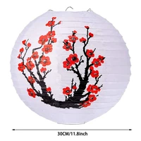 Red Cherry Flowers Paper Lantern White Round Chinese Japanese Paper Lamp for Home Wedding Party Decoration Y5JC
