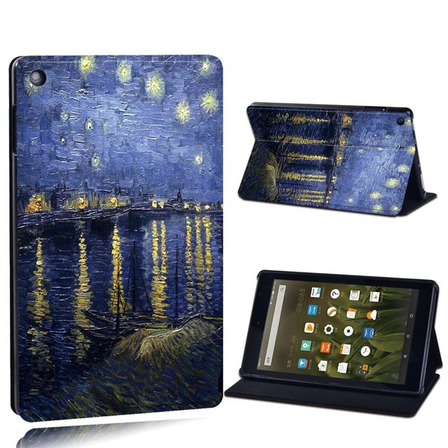 Amazon Fire 7 5/7/9th Gen / Fire HD 8 / 10 with alexa Printed Painting PU Leather Tablet Stand Folio Cover Case