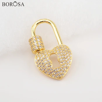 

BOROSA New Arrival Heart Screw Clasp Pendant Necklace Fittings Micro Paved CZ Gold Clasp Lock of Love Pendant Necklace WX1347