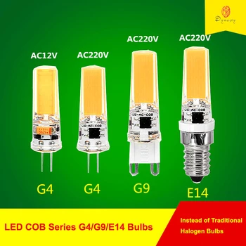 

10PCS/lot LED COB G4/ G9/ E14 Bulbs 12V/ 220V Lamp Bulbs for Spotlight Chandelier Hanging Lighting Fixture Replace Halogen Bulb