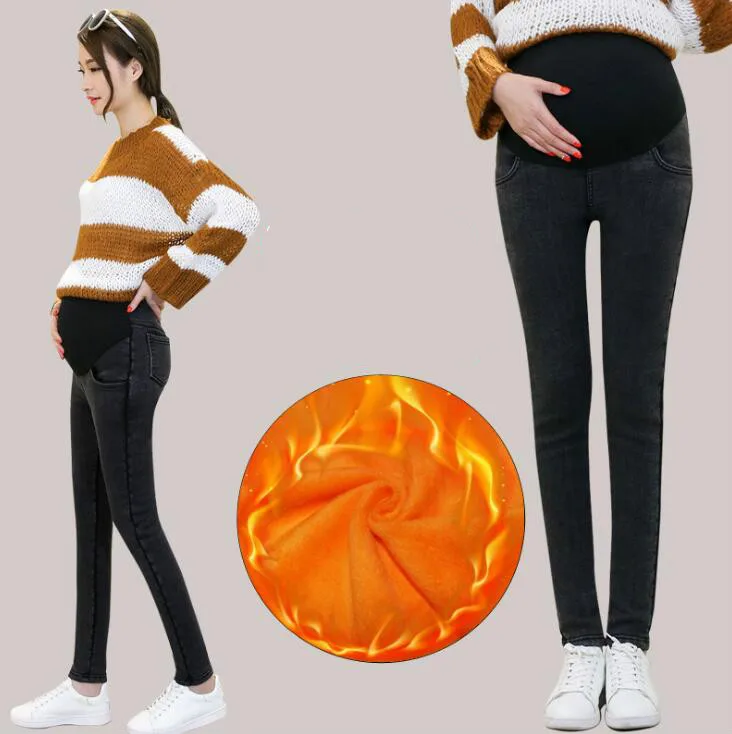 

Jeans Pregnancy Women Autumn Winter Warm Maternity Thicken Jeans Pants For Pregnant Women Clothes Nursing Trousers Denim