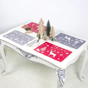 

12 Pcs/set Christmas Themed Table Mats Coasters Home Restaurant PVC Dining Pads Kit, B & Grey Christmas Tree