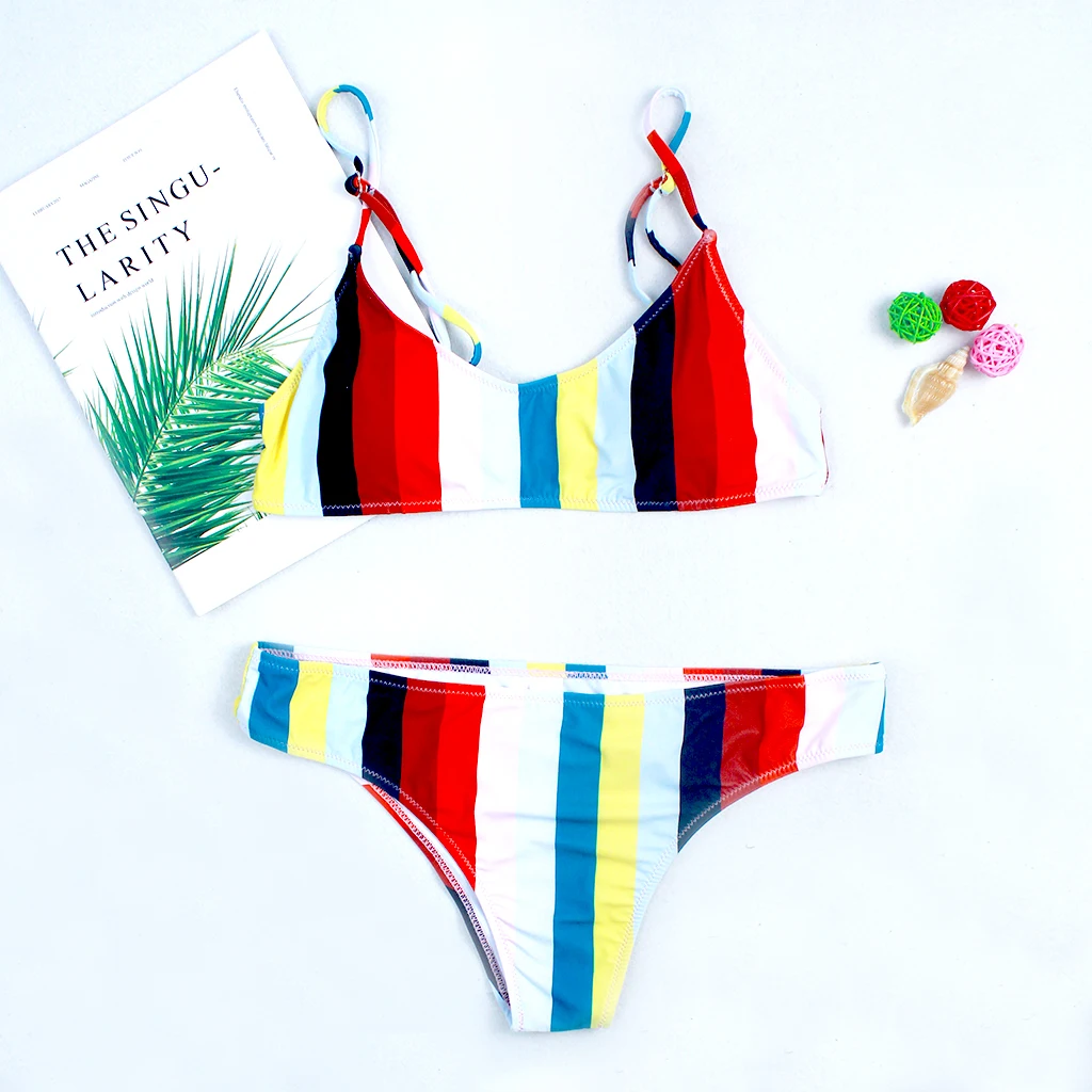 

New Women Bikini Set Triangle Swimsuit Two -Pieces Swimwear Colorful Striped Beachwear Low Waist Swim Suit Lady's Bathing Suit