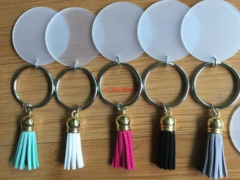 

4cm Blank Disc with 3cm Suede Tassel Vinyl Keyring Lowest Multi Color Available Gold Silver Monogrammed Clear Acrylic Disc Tasse