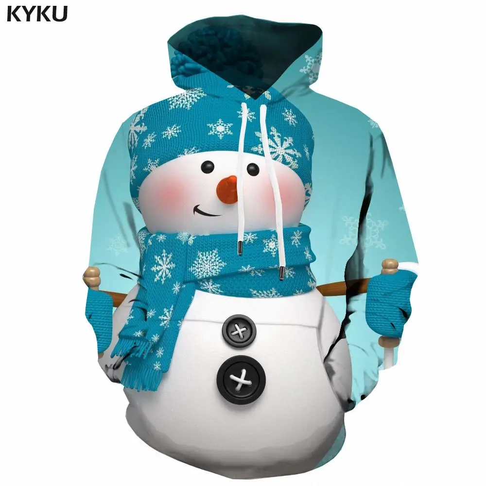 

KYKU Brand Christmas Sweatshirts men Snowman Hooded Casual Snowflake Hoodie Print Mens Clothing Funny Pullover New Man