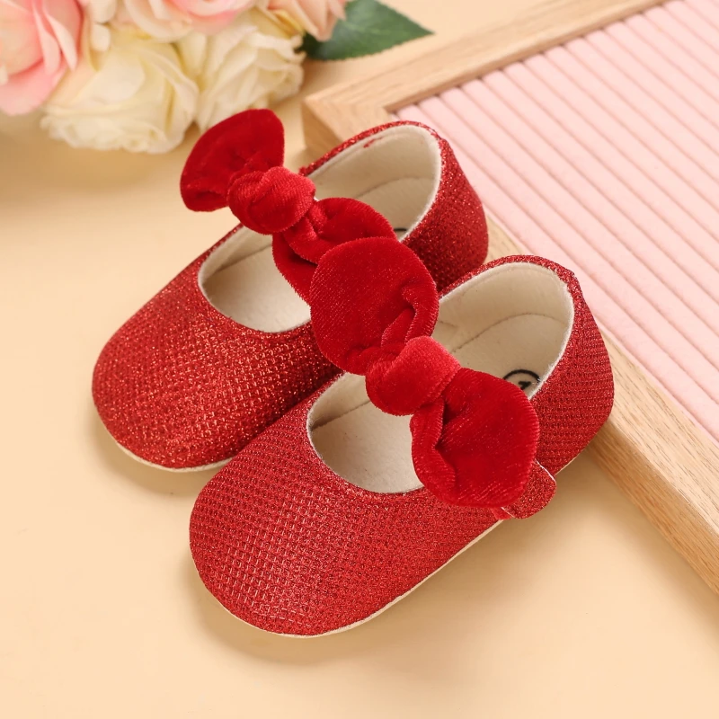 Baby Spring And Autumn Style Lovely Bow Solid Color Soft Sole Princess Shoes 0-18 Months Newborn Baby Casual Walking Shoes