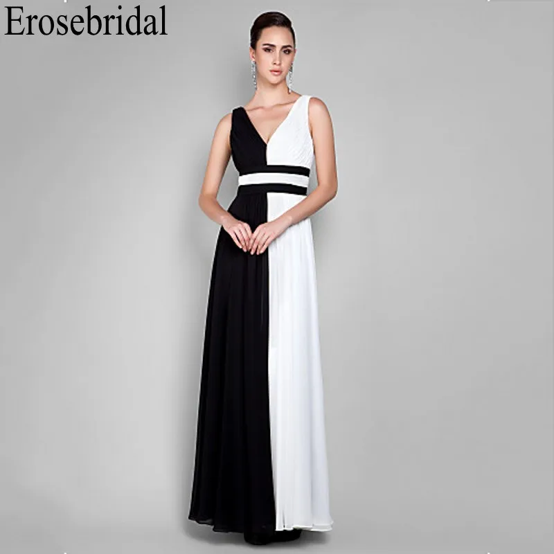 Erosebridal контрастного цвета белое вечернее платье Длинные Элегантные Вечерние Нарядные платья для вечеринок плиссированные дизайн с молнией сзади