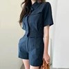 New Fashion Korean Style Y2K Summer Women 2 Pieces Outfit Suit Formal Casual Short Cropped Tops Shirt Blouse And Shorts Slim Set 6