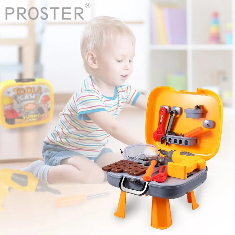 Proster Children Kids 33 Pcs Work Bench Tool Box Diy Play Toy Set