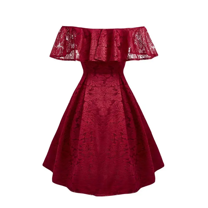 Женское винтажное кружевное красное платье сексуальное мини с оборками шикарное