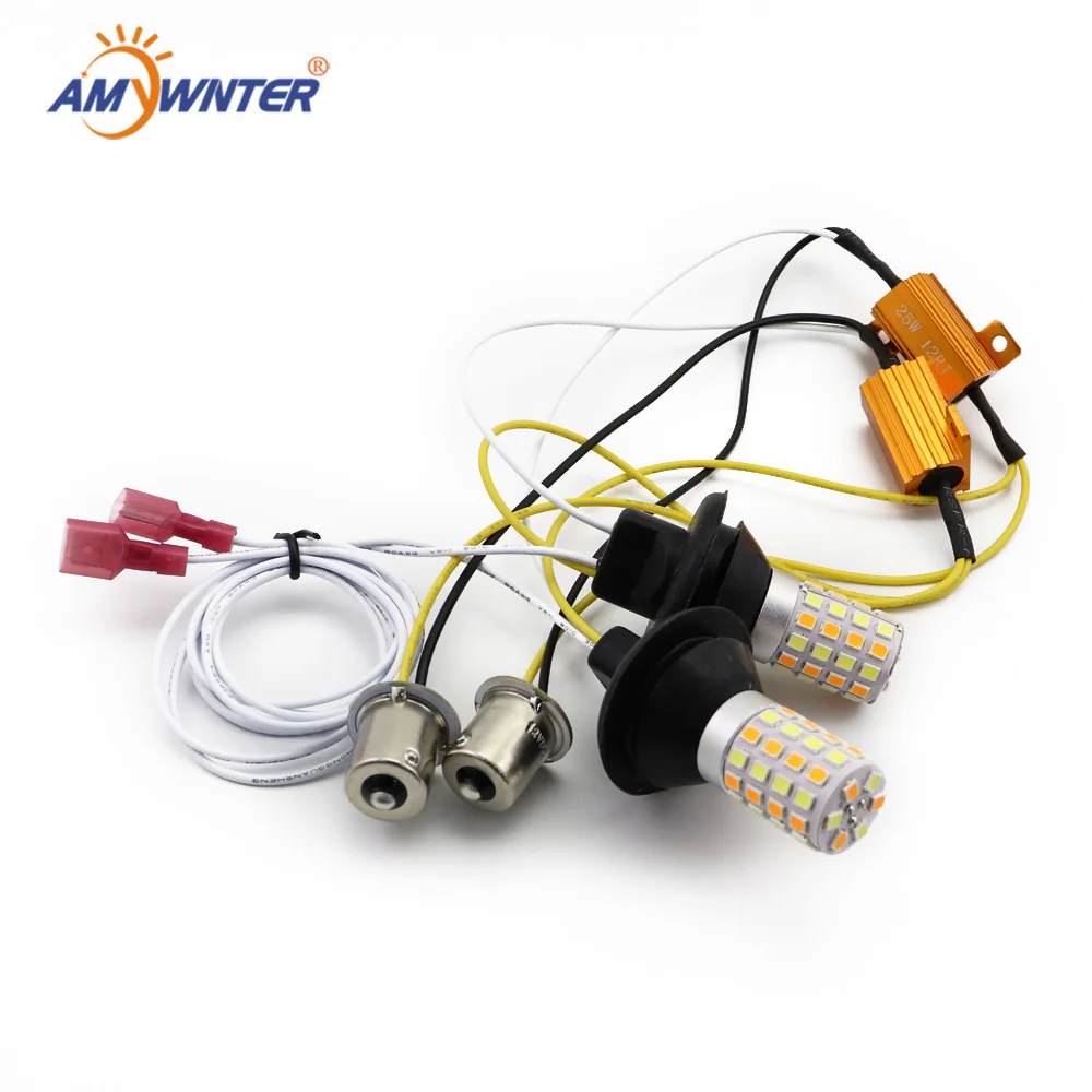 Двухцветсветильник автомобисветодиодный Светодиодная лампа AMYWNTER T20 Drl 7440 Canbus лм