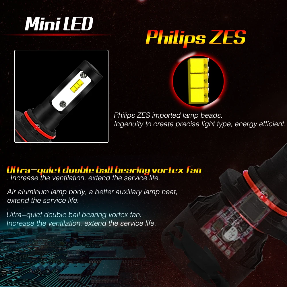 YLKGTTER Mini8 автоматического охлаждения H1 H7 H11/H8/H9 9005/HB3/H10 9006/HB4 H4/HB2/9003 светодиодный фар автомобиля для детей с рисунками из мультфильма «Тачки 2 лампы дневного света 25W(4800Lm
