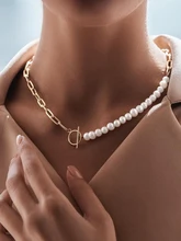  2022 Ins Fashion Pearl Chain Necklace Women Gold Color OT Clasp Stainless Steel Bead Chain Necklace For Women Party Jewelry Gift 