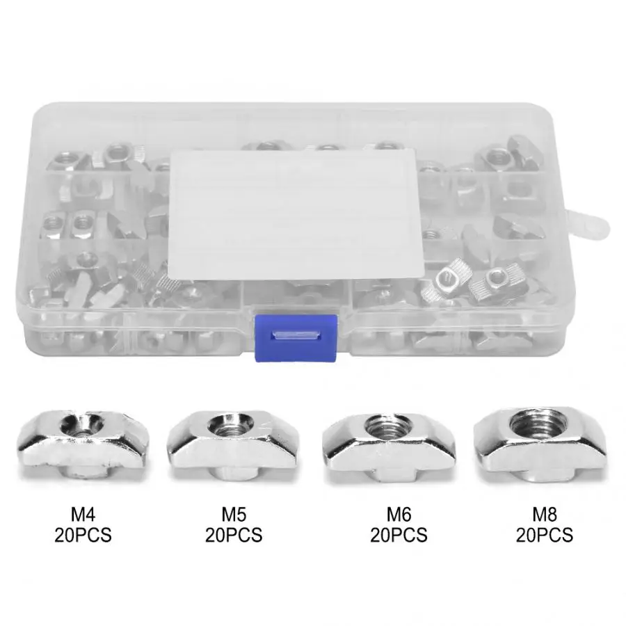 

80Pcs/set T Slot Slider Nuts M5 M6 M8 Hardware Fasteners for 4040 Aluminum Profiles wood screw and nut