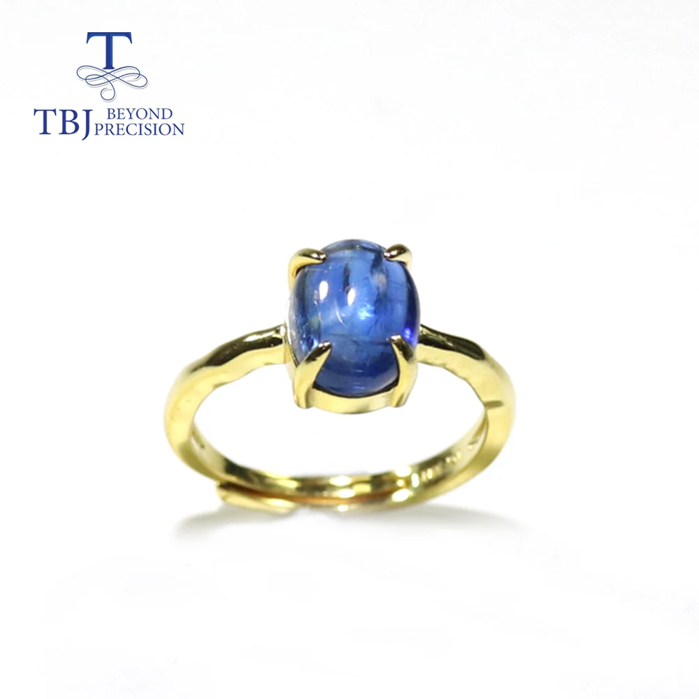 Tbj натуральный кинаит драгоценный камень кольцо Овальный 7*9 мм 2.5ct 925 sterliing Серебро Желтое золото ювелирные украшения для женщин