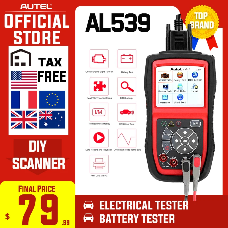 Autel AutoLink AL539 OBDII Электрический инструмент для тестирования Авто AL 539 OBD2 сканер