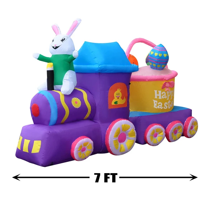 7 FT Inflatable Easter Train with Bunny Basket Colorful Eggs Decorations for Yard Garden Lawn Indoors Outdoors Home Holiday Toys 2