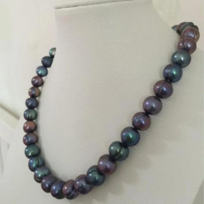 Stunning11-12mm tahitian черный зеленый Жемчужное ожерелье 1" 14 К/20