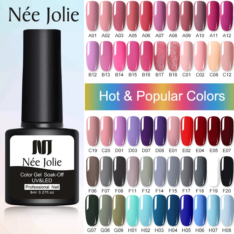 NEE JOLIE 8ml Gel Nail Polish Varnishes Solid Color Semi Permanent Base Top Need UV LED Lamp Manicures Paint Nails Gel Polish|Nail Gel| - AliExpress