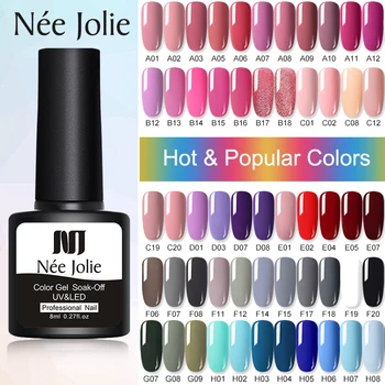

NEE JOLIE 8ml Gel Nail Polish Varnishes Solid Color Semi Permanent Base Top Need UV LED Lamp Manicures Paint Nails Gel Polish
