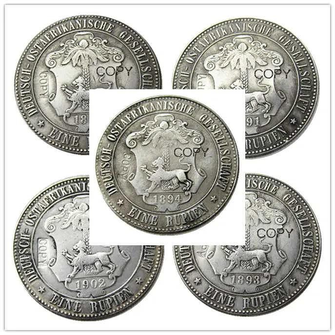 Набор (1891-1902)5 шт. немецкая Восточная Африка 1 rupie Coin Guilelmus II император
