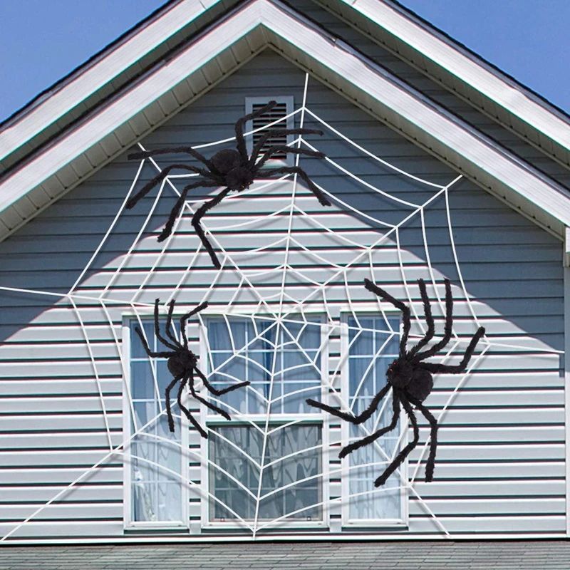 巨大クモの網を 3 リアルな毛深いクモ 屋外ハロウィン装飾小道具ハロウィン Diy ジョーク グッズ Aliexpress