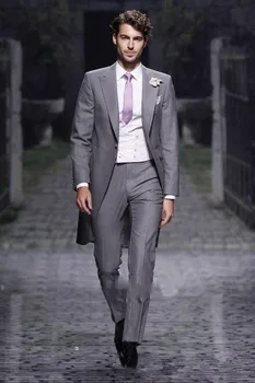 Tanie MyLoddy 3 Kawałki Garnitury Custom Made Szary ślub Garnitury Męskie Prom Smokingi Dla Pana Młodego Smoking Dla Pana Młodego (kurtka + Spodnie + Kamizelka)