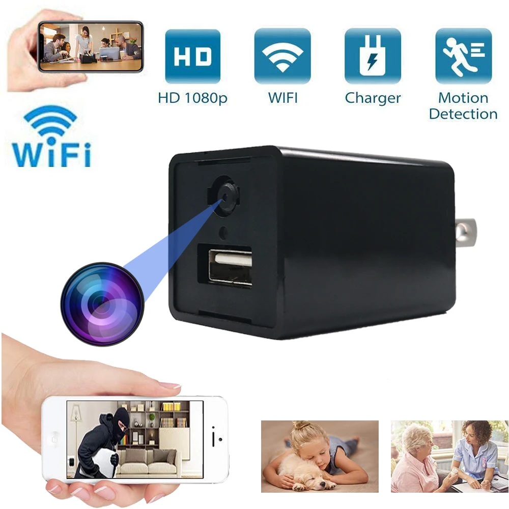 

1080P HD H.264 Mini WIFI IP Camera plug Video Recorder Wireless Monitor Detection Cam Small Plug DVR DV support SD Card pk sq13