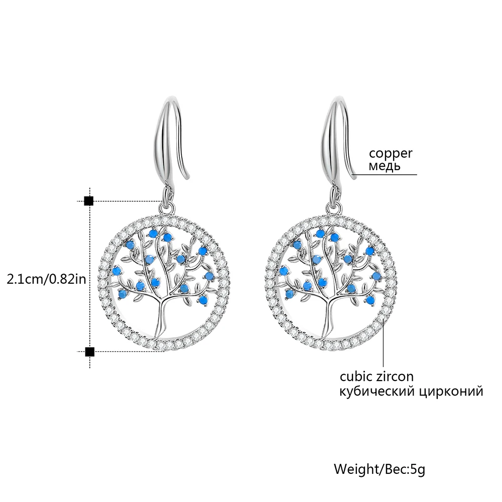 Изысканная мода кубического циркония полые Древо жизни Висячие серьги для Для женщин аксессуары комплект Серебряного цвета Mujer moda ювелирные изделия