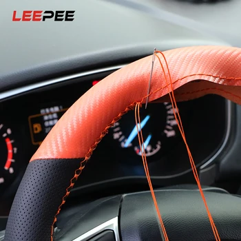 

LEEPEE DIY Car Steering Wheel Cover With Braid Needles And Thread Breathable Micro Fiber Leather Anti-slip 37-38cm Car-styling
