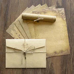 Ensemble de papier lettres d'amour rétro écrit à la main, enveloppe en papier Kraft, sac avec pendentif en corde de chanvre, autocollants de scellage 