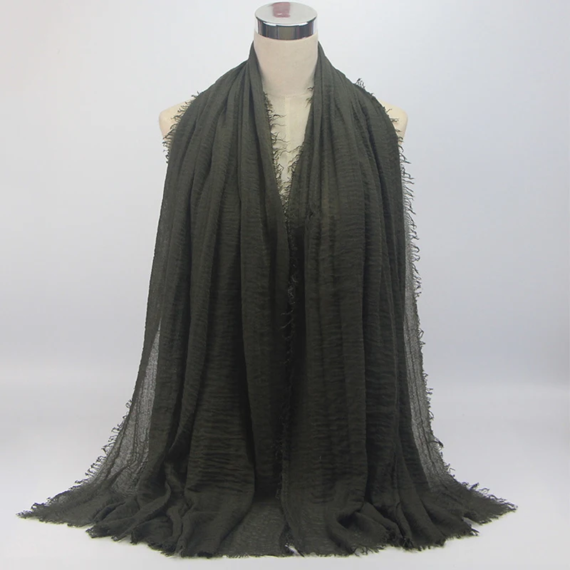Для женщин мусульманские, однотонные мягкие Crinkle хлопок хиджаб длинный шарф мусульманская накидка палантин женские шелковые шарфы мода женский платок хиджаб глушитель выхлопных газов - Цвет: Color 33