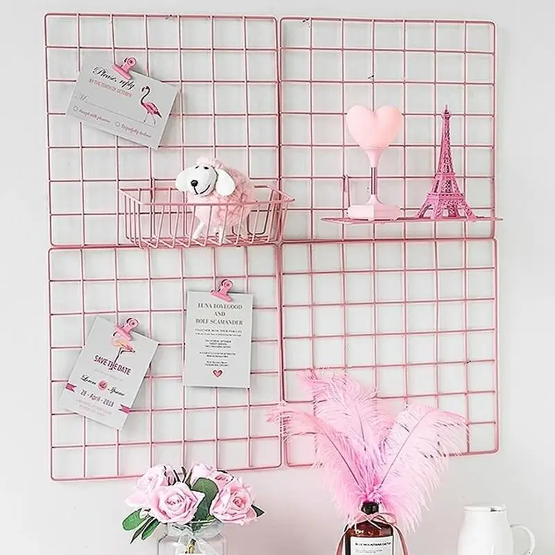 Pink Barbed Wire Grid Plate Photo Frame Postcard Grid Frame Girl Room Wall DIY Decoration Iron Storage afbeelding