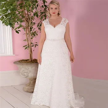 

Plus Size Off Shoulder Full Lace Wedding Dress With Detachable Ribbon Waist Bridal Gowns Customized 2021 New Arrival Bride Gown