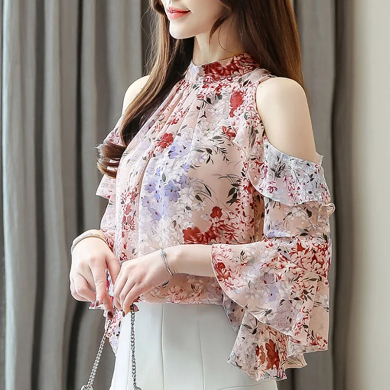 Korean Fashion Clothing 2022 Ladies Tops Mujer Floral Chiffon Blouse For Women Ruffles Butterfly Sleeve Pink Blusas Shirts 0325 муж костюм арт 23 0325 серый р 50