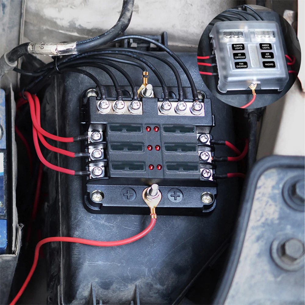 

6 Way Blade Fuse Box & Bus Bar Car Kit with Cover Marine FuseBox Holder 12V/32V for Auto Car Boat Marine Trike