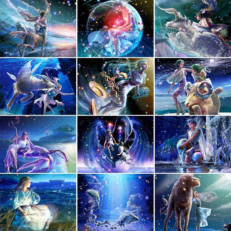 

Leo 5D Diy Diamond Painting 12 Zodiac Constellations Full Square Diamond Embroidery Rhinestone Cross Stitch Mosaic Home Decor
